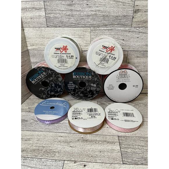 Mixed Ribbon Lot 8 Rolls Pink Purple Floral Polka Dot NOS - Picture 3 of 6